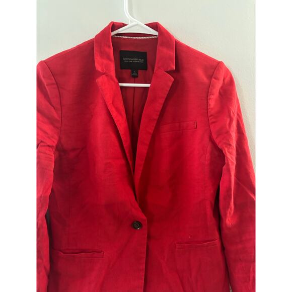 Banana Republic Womens Long and Lean Linen Blazer Size 6 Red Office Business - Picture 6 of 6